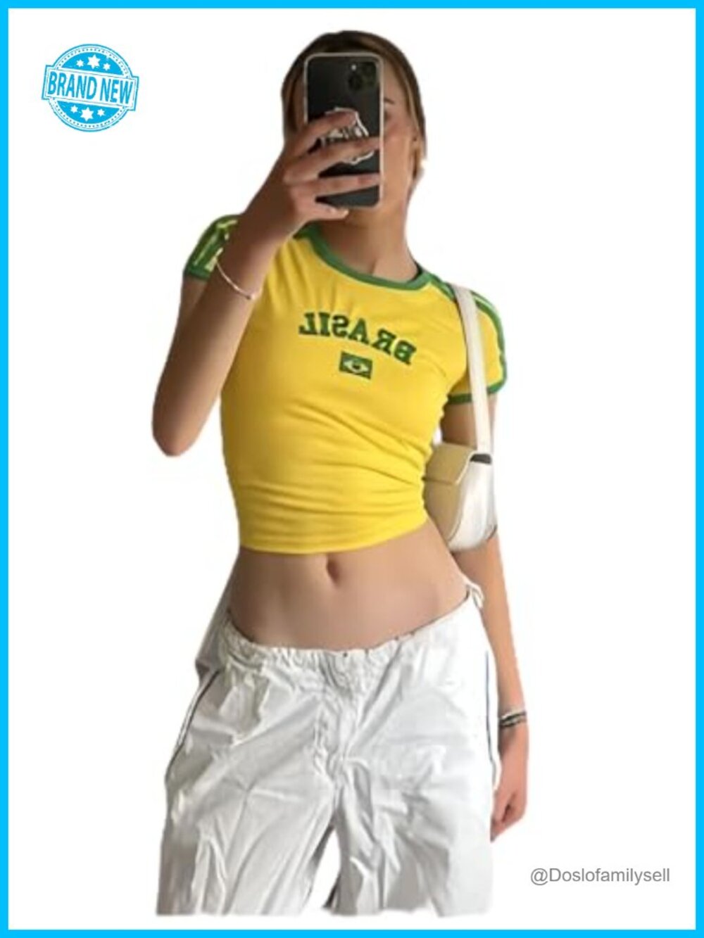 Vintage Graphic Crop Tee Y2k Brazil Jersey Style Short Sleeve Pull On Top